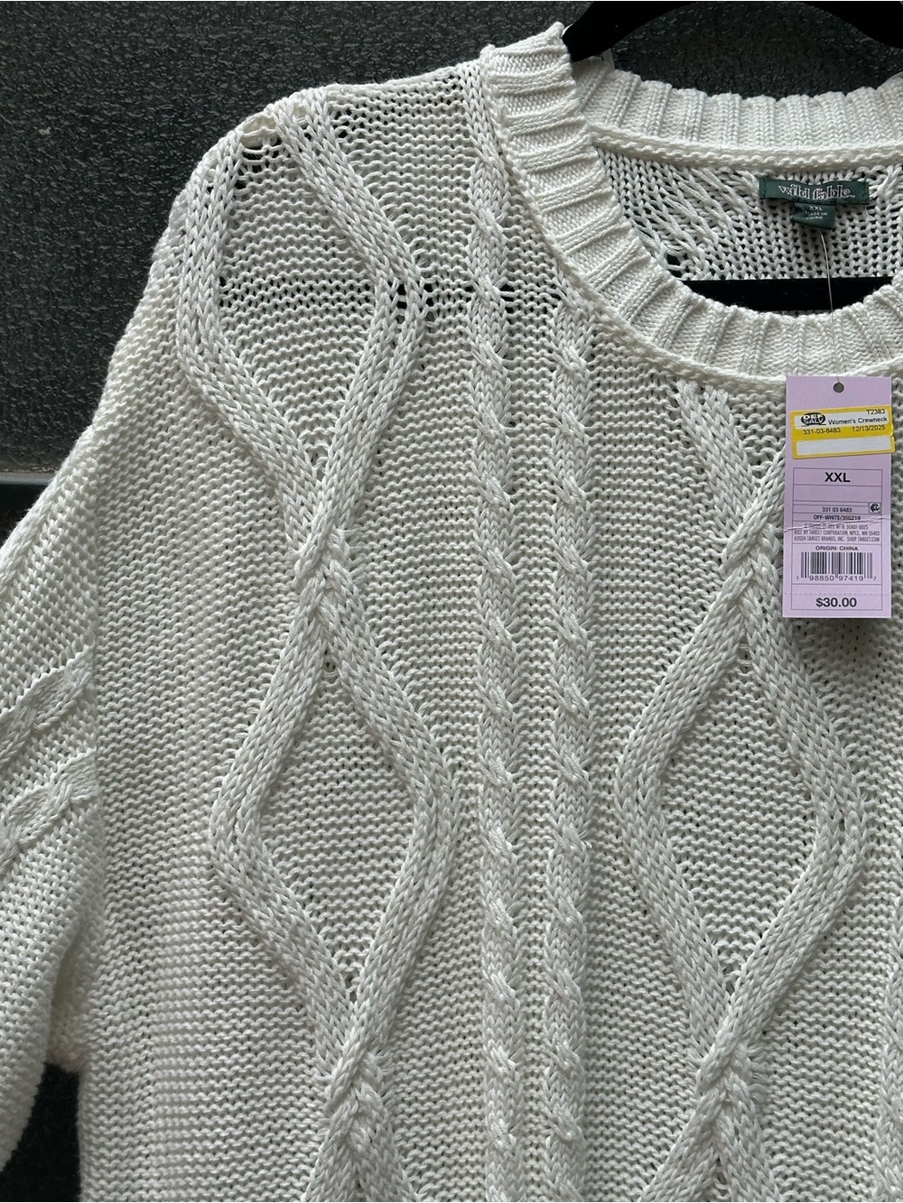 Wild Fable Women White Cable Knit Crew Neck Cozy Beach Sweater Size XXL NWT - Picture 3 of 10